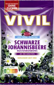 VIVIL Schwarze Johannisbeere Hustenbonbons ohne Zucker, 120 g