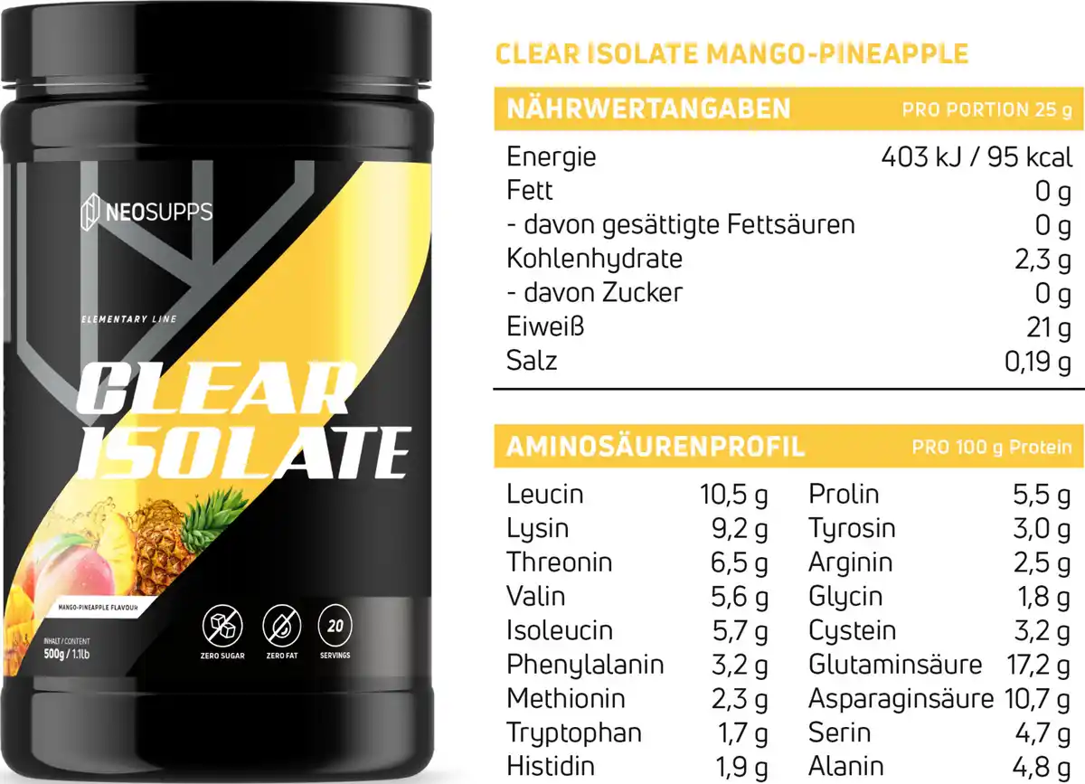 Bild 2 von Neosupps Clear Isolate Mango-Pineapple, 500 g