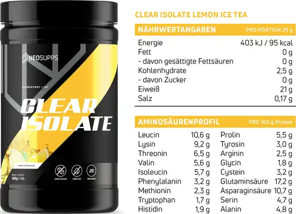 Bild 2 von Neosupps Clear Isolate Lemon Ice Tea, 500 g