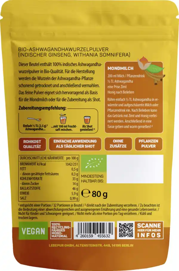 Bild 2 von Lebepur Bio Ashwagandha Pulver, 80 g