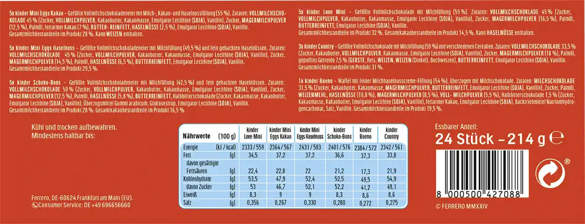 Bild 2 von Ferrero Kinder Mix Geschenk Adventskalender 2024, 214 g