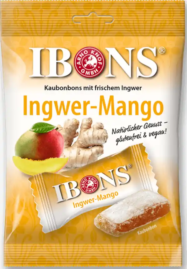 Bild 1 von IBONS Ingwer-Mango Kaubonbons, 92 g