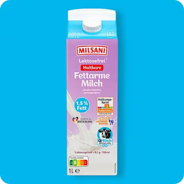 Bild 1 von MILSANI Laktosefreie H-Milch, Fettarme Milch