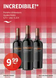 INCREDIBILE!* Primitivo di Manduria Apulien/Italien