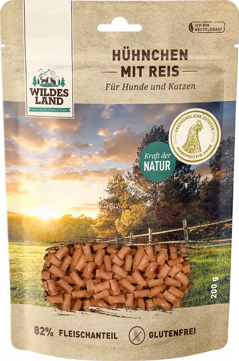 Bild 1 von Wildes Land Hunde- und Katzensnack Hühnchen mit Reis, 200 g