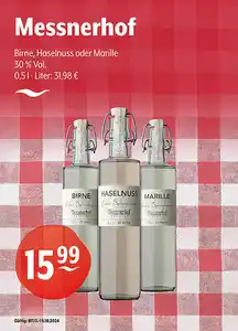 Messnerhof Birne, Haselnuss oder Marille 30 % Vol.