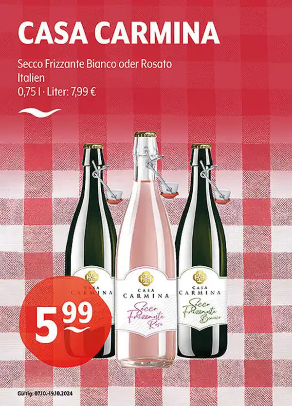 Bild 1 von CASA CARMINA Secco Frizzante Bianco oder Rosato Italien