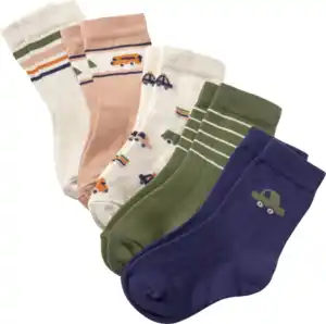 PUSBLU Socken mit Ringeln & Fahrzeug-Motiven, beige + blau, Gr. 31/33