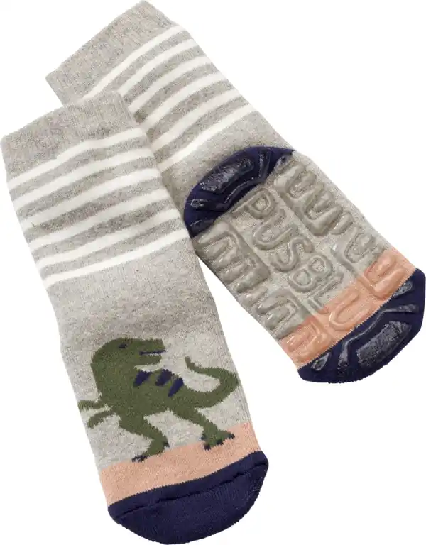 Bild 1 von PUSBLU Stoppersocken mit Dino-Motiv, grau, Gr. 25/26