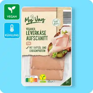 MYVAY Veganes Leverkäse-Sortiment, Leverkäse-Aufschnitt fein oder Leverkäse-Aufschnitt Zwiebel