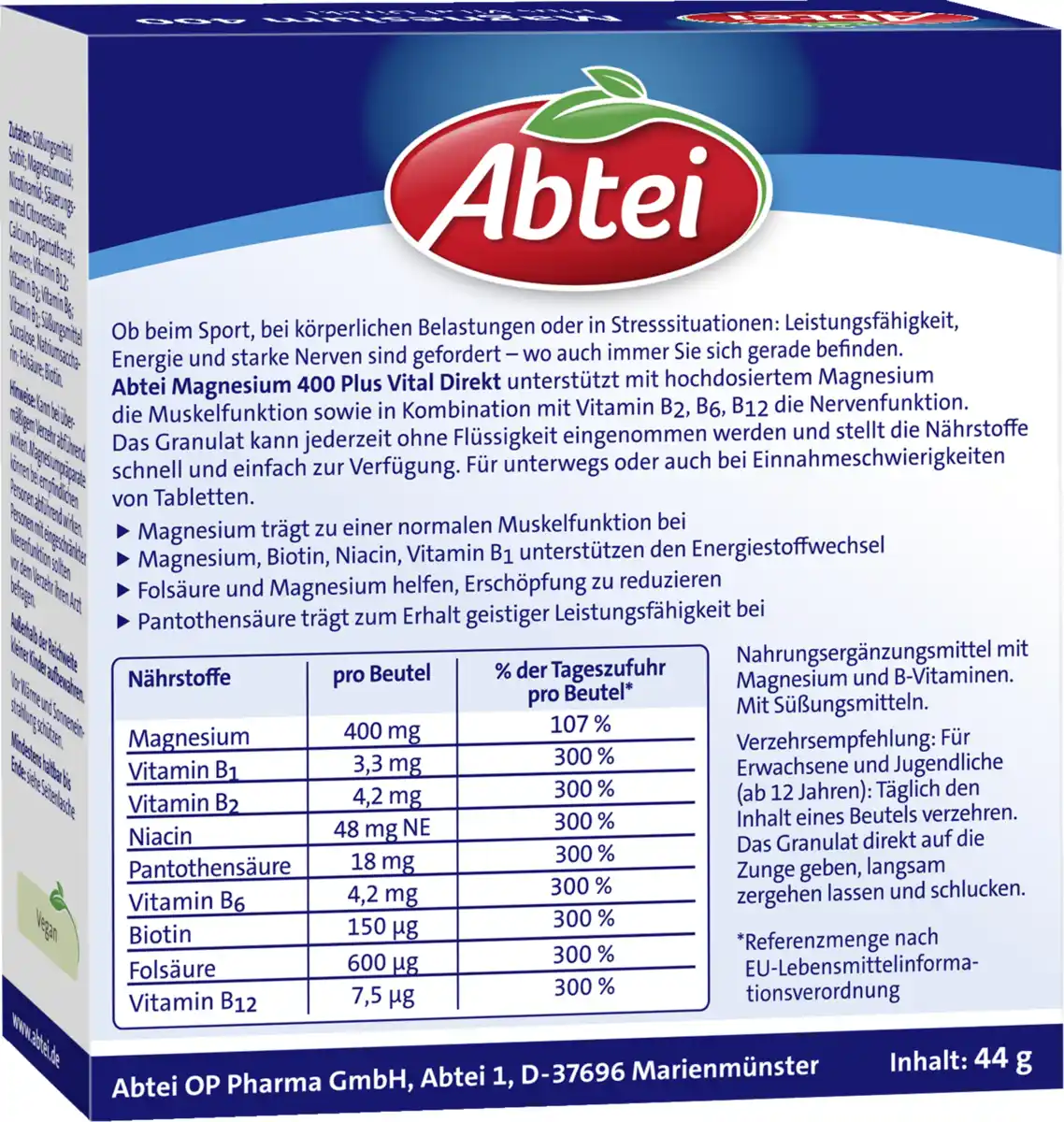 Bild 2 von Abtei Magnesium 400 Plus direkt, 44 g