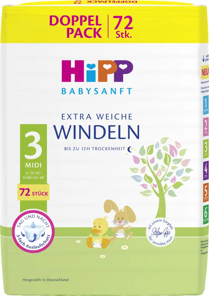 Bild 1 von HiPP Babysanft Windeln Midi Größe 3 (6-10 kg), Doppelpack