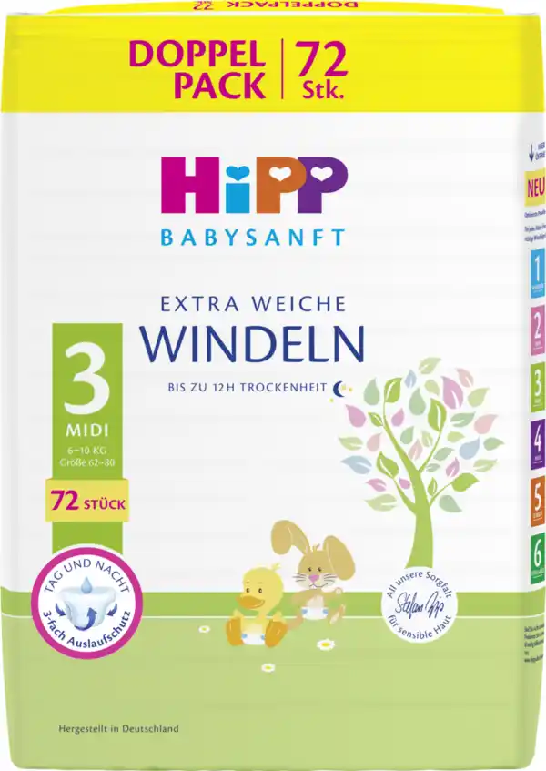 Bild 1 von HiPP Babysanft Windeln Midi Größe 3 (6-10 kg), Doppelpack