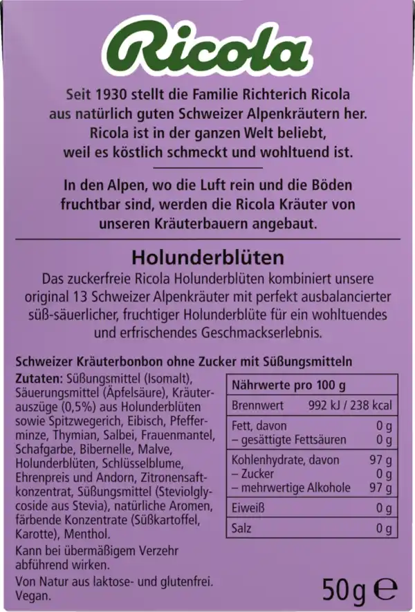 Bild 2 von Ricola Holunderblüten Bonbons zuckerfrei 50g, 50 g
