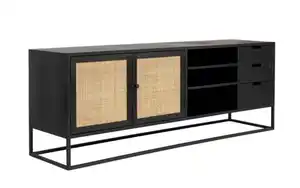 Sideboard Guuji, schwarz, Rattan, 156 cm