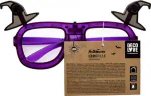 IDEENWELT LED Halloween-Brille mit Hexenhut