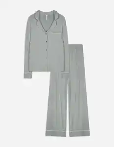 Damen Pyjama Set aus Langarmshirt und Hose - dunkelgrün