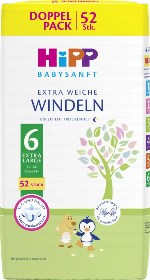 Bild 1 von HiPP Babysanft Windeln Extra Large Größe 6 (13+ kg), Doppelpack