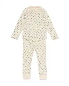 Kinderpyjama Stretch-Baumwolle Blumen eierschalenfarben