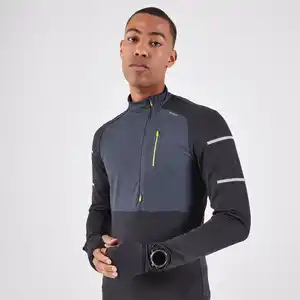 Laufshirt langarm Winter Kiprun Warm Regul Herren schwarz/grau/gelb