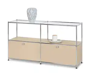 Sideboard Metall »CN3« mit 2 Klappen und Glasböden, beige