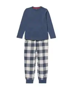 Kinderpyjama Flanell Jersey mit Karos blau