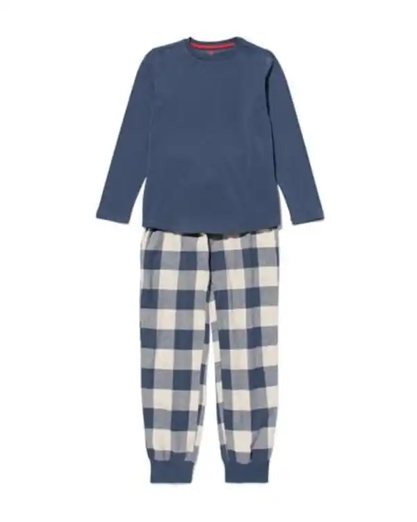 Bild 1 von Kinderpyjama Flanell Jersey mit Karos blau