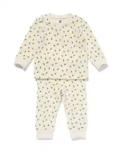 Baby-Pyjama, Velours, Blumen eierschalenfarben