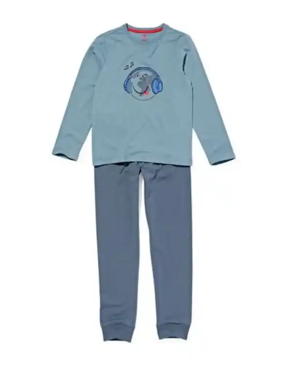 Bild 1 von Kinderpyjama Baumwolle Globus hellblau