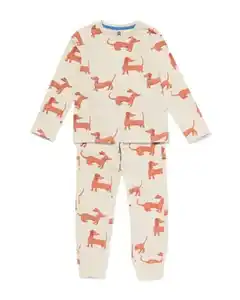 Kinderpyjama Stretch-Baumwolle Hund beige