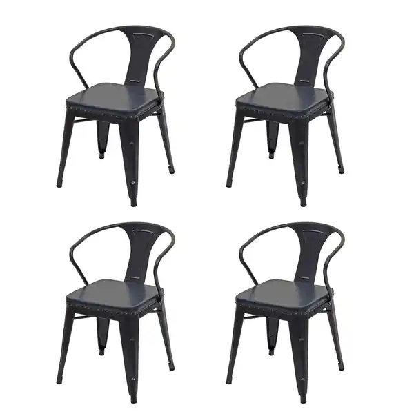 Bild 1 von 4er-Set Esszimmerstuhl MCW-H10d, Stuhl Küchenstuhl, Chesterfield Metall Kunstleder Industrial Gastronomie ~ schwarz-grau