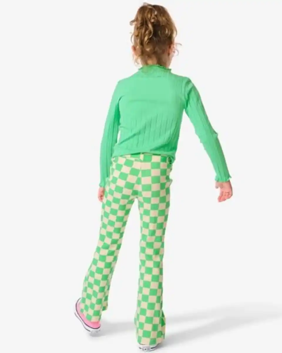 Bild 3 von Ausgestellte Kinderleggings mit Rippenstruktur und Blockmuster grün