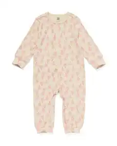 babypyjama jumpsuit rib bloemen beige