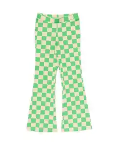 Ausgestellte Kinderleggings mit Rippenstruktur und Blockmuster grün