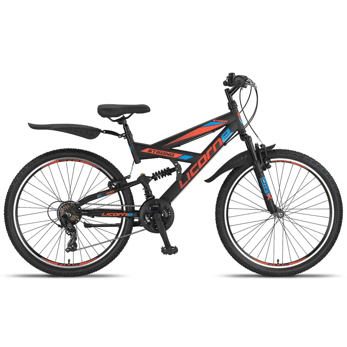 Bild 1 von Licorne Bike Strong V Premium Mountainbike in 24 und 26 Zoll - Fahrrad für Jungen, Mädchen, Damen und Herren - Shimano 21 Gang-Schaltung - Vollfederung