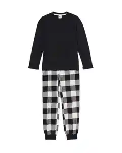 Kinderpyjama Flanell Waffelstoff mit Karos schwarz