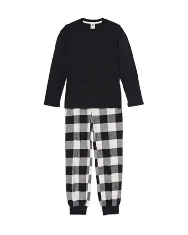 Bild 1 von Kinderpyjama Flanell Waffelstoff mit Karos schwarz