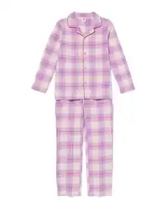 Kinderpyjama Flanell mit Karos lila