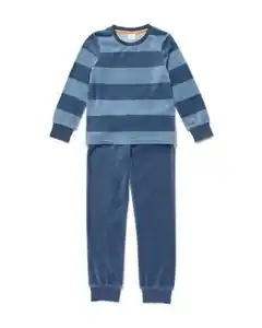 Kinderpyjama Samt mit Streifen blau