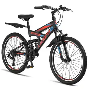 Licorne Bike Strong V Premium Mountainbike in 24 und 26 Zoll - Fahrrad für Jungen, Mädchen, Damen und Herren - Shimano 21 Gang-Schaltung - Vollfederung