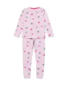 Kinder-Pyjama, Baumwolle/Elasthan, Blumen lila