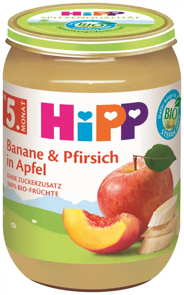 Bild 1 von Hipp Bio Banane & Pfirsich in Apfel ab 5.Monat 190G