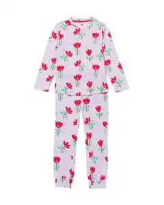 Kinderpyjama Mikrofaser Blumen lila