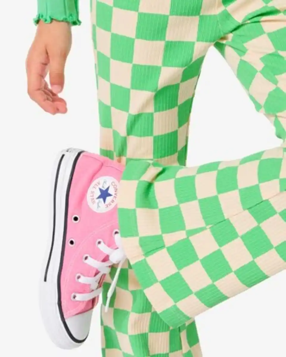 Bild 4 von Ausgestellte Kinderleggings mit Rippenstruktur und Blockmuster grün