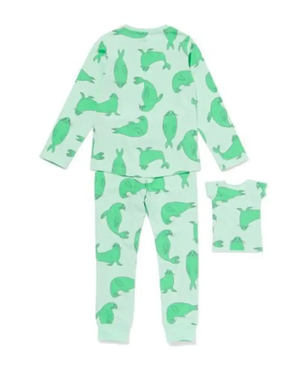 Bild 4 von Kinderpyjama Stretch-Baumwolle Seehund und Puppennachthemd hellgrün