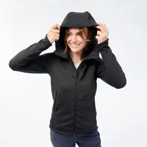 Fleecejacke mit Kapuze Damen Wandern - MH500 Hood schwarz Schwarz