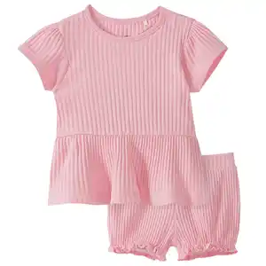 Newborn T-Shirt und Shorts in Rippstruktur ROSA