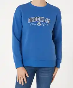 Sweatshirt mit Rippbündchen, Janina, Rundhalsausschnitt, blau