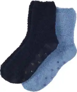 Einfarbige Flauschsocken, 2er-Pack, Janina, blau