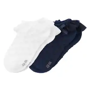 2 Paar Mädchen Sneaker-Socken mit Rüschen WEISS / DUNKELBLAU